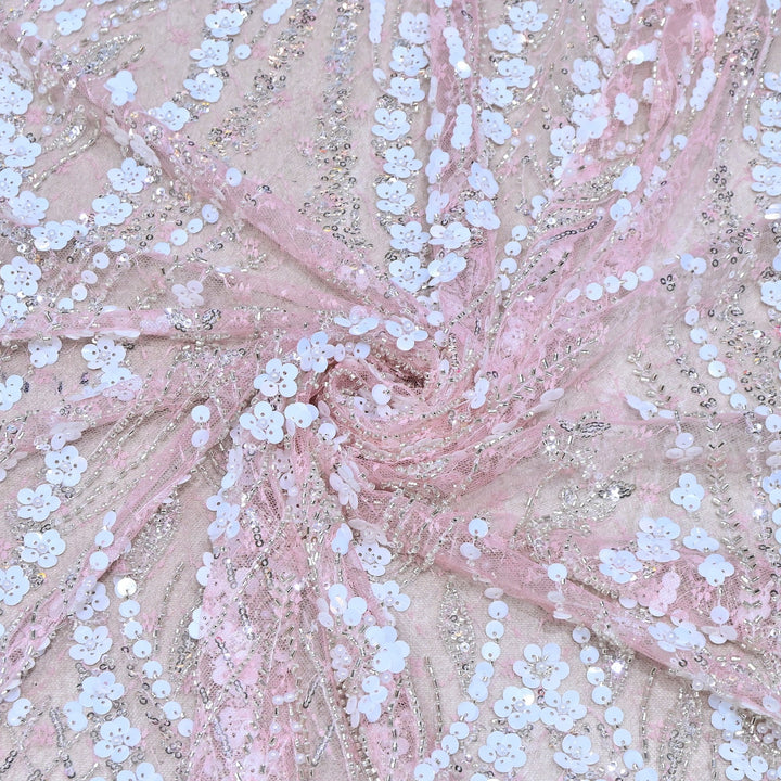 Premium Imported Heavy Sequins & Beaded Embroidery Work Net Fabric 60" | AF6811-06