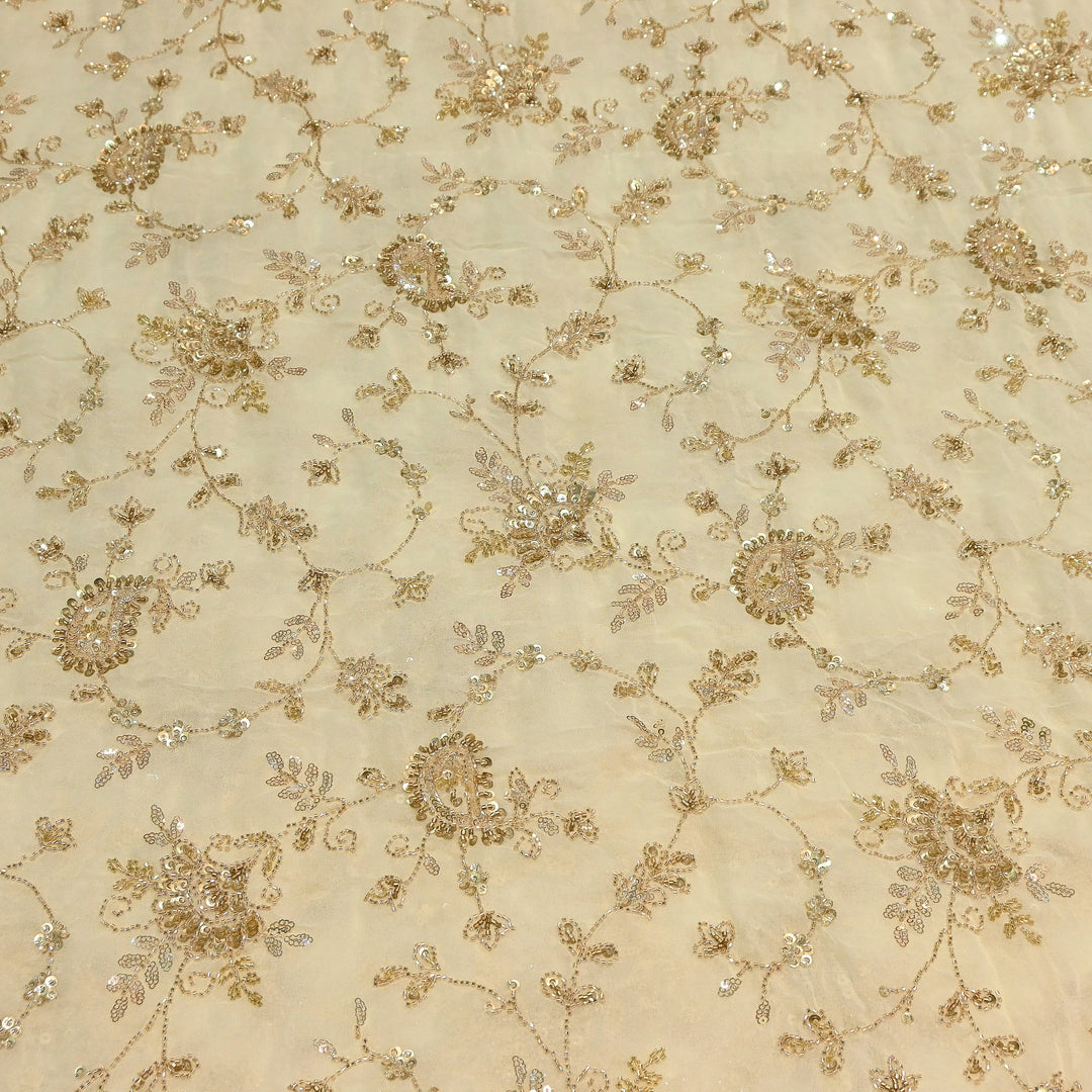 Premium Dyed Viscose Georgette Zari, Sequins & Moti Embroidery Fabric – Luxury Designer Fabric| V20938-3