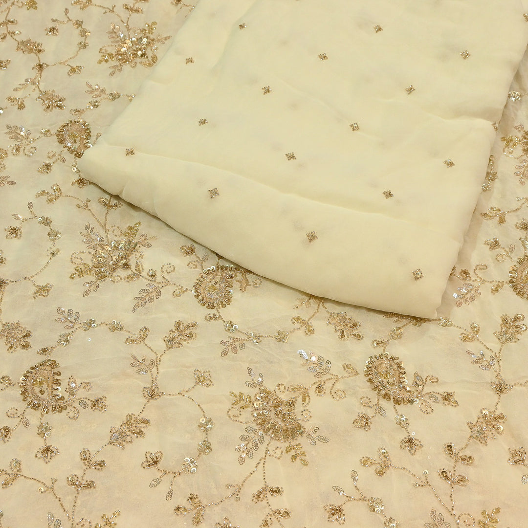 Premium Dyed Viscose Georgette Zari, Sequins & Moti Embroidery Fabric – Luxury Designer Fabric| V20938-3