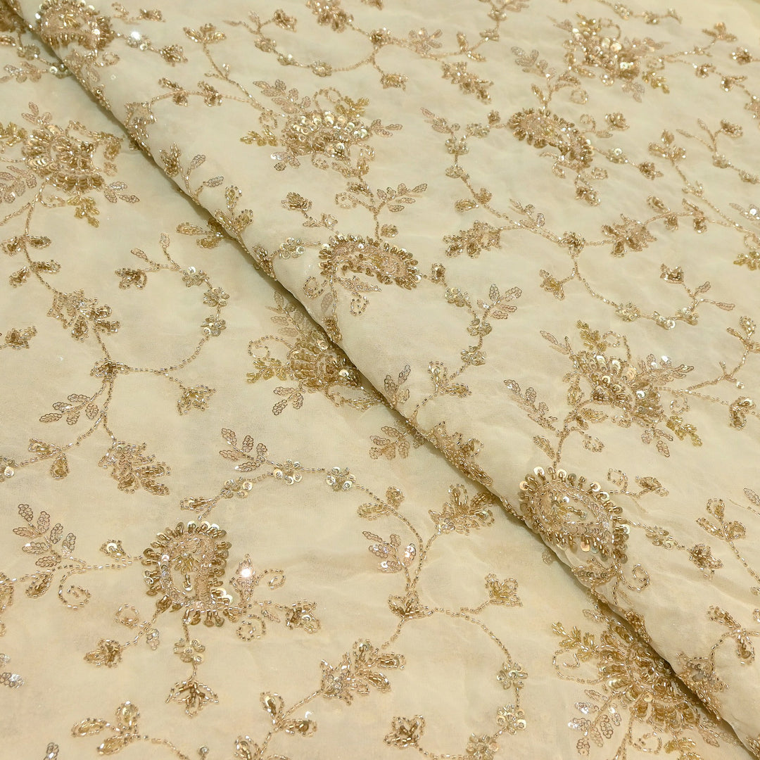 Premium Dyed Viscose Georgette Zari, Sequins & Moti Embroidery Fabric – Luxury Designer Fabric| V20938-3