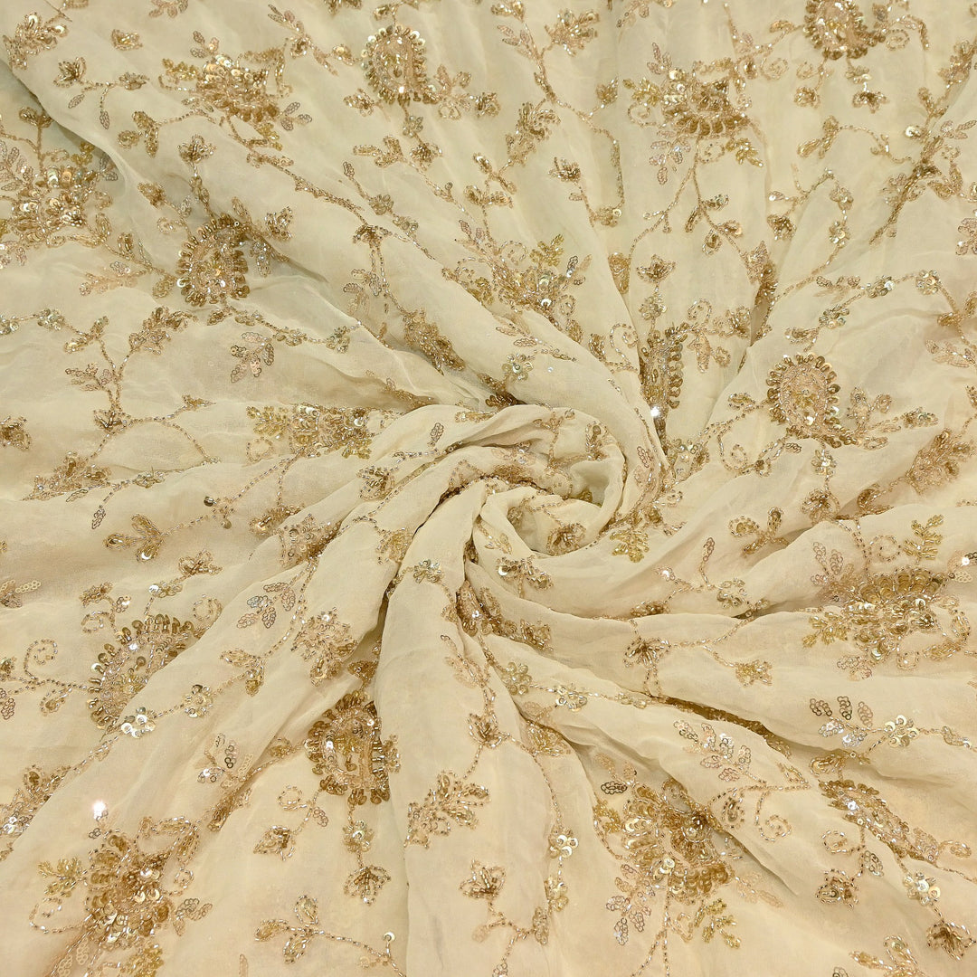 Premium Dyed Viscose Georgette Zari, Sequins & Moti Embroidery Fabric – Luxury Designer Fabric| V20938-3