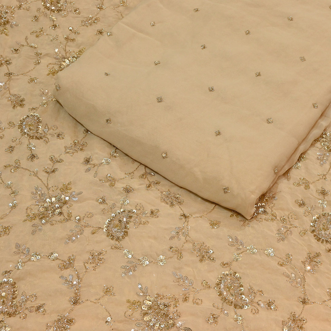 Premium Dyed Viscose Georgette Zari, Sequins & Moti Embroidery Fabric – Luxury Designer Fabric| V20938-4