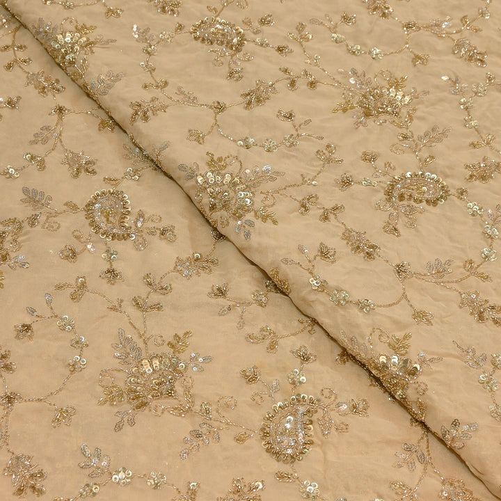 Premium Dyed Viscose Georgette Zari, Sequins & Moti Embroidery Fabric – Luxury Designer Fabric| V20938-4