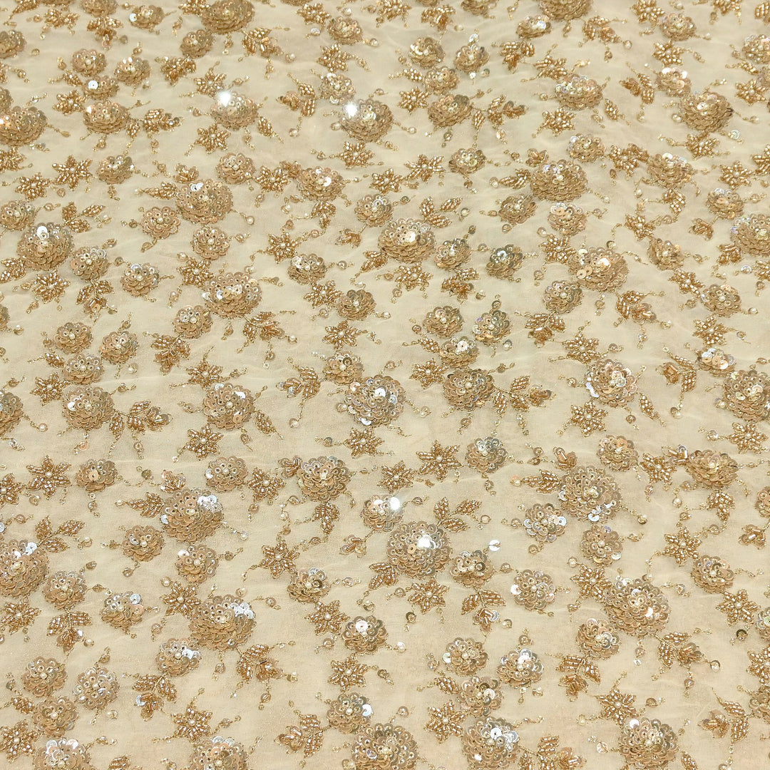 Premium Dyeable Georgette Moti & Sequins Embroidery Fabric – Luxury Designer Georgette Fabric | 0R3016