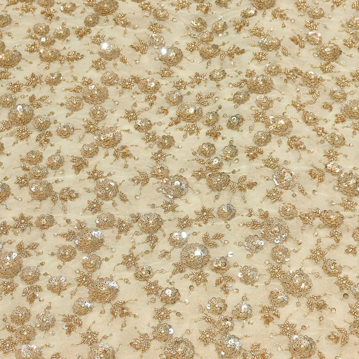Premium Dyeable Georgette Moti & Sequins Embroidery Fabric – Luxury Designer Georgette Fabric | 0R3016