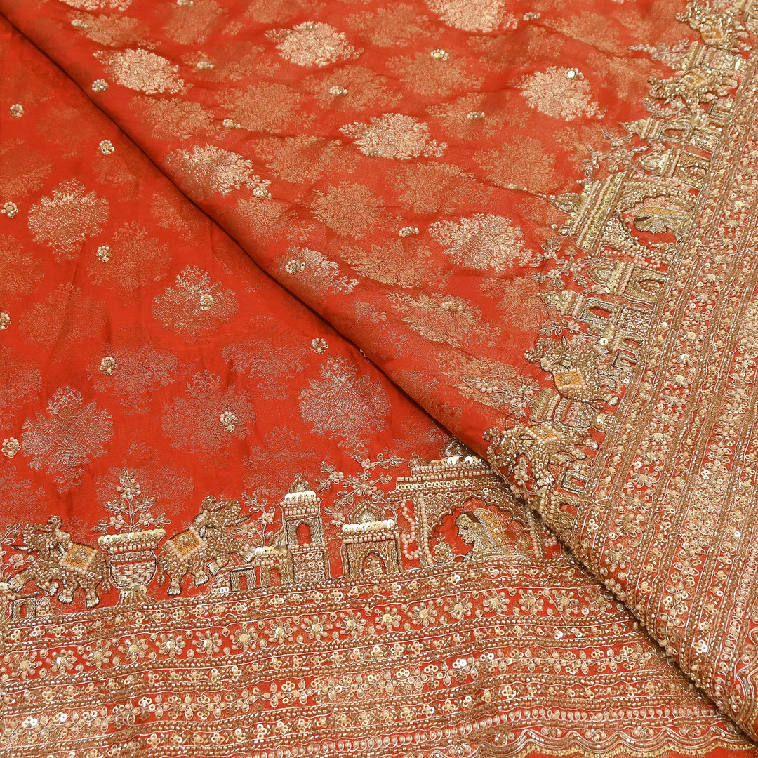 Premium Banarasi Jacquard Zari & Moti Embroidery Fabric – Luxury Designer Banarasi Fabric | VI3647C-1