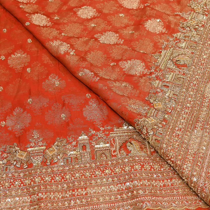 Premium Banarasi Jacquard Zari & Moti Embroidery Fabric – Luxury Designer Banarasi Fabric | VI3647C-1