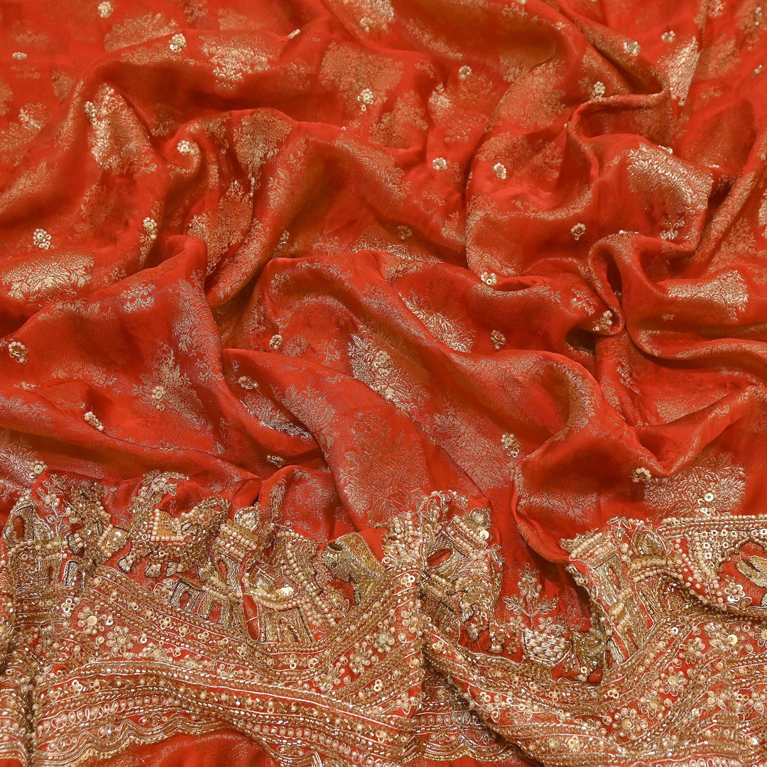 Premium Banarasi Jacquard Zari & Moti Embroidery Fabric – Luxury Designer Banarasi Fabric | VI3647C-1