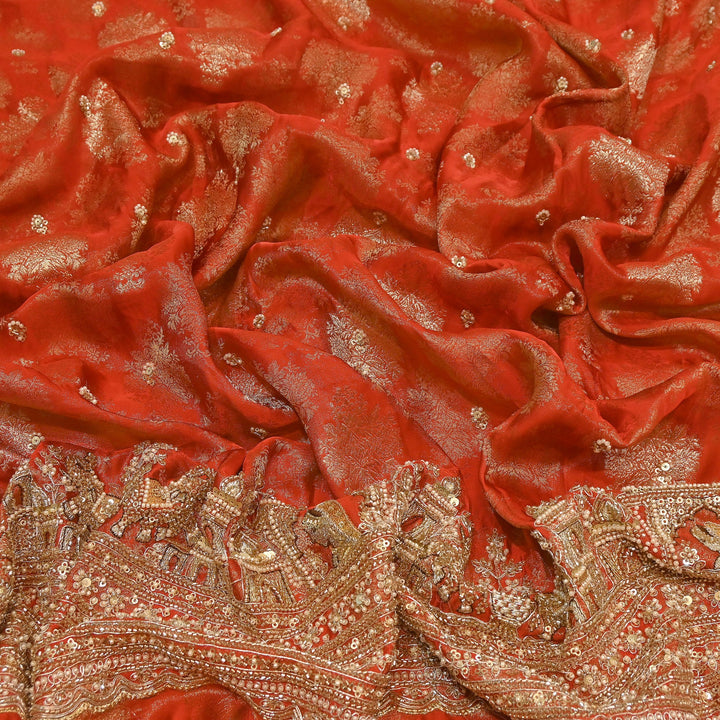 Premium Banarasi Jacquard Zari & Moti Embroidery Fabric – Luxury Designer Banarasi Fabric | VI3647C-1