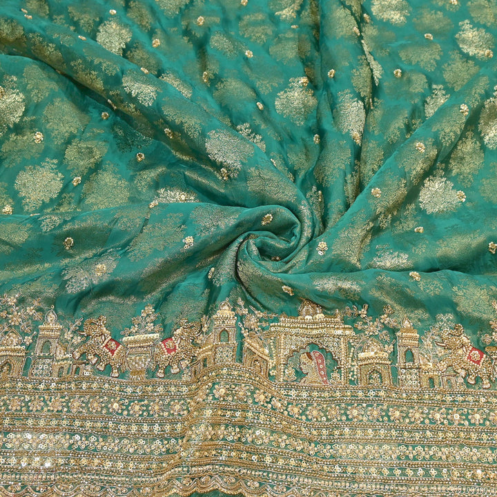 Premium Banarasi Jacquard Zari & Moti Embroidery Fabric – Luxury Designer Banarasi Fabric | VI3647C-2