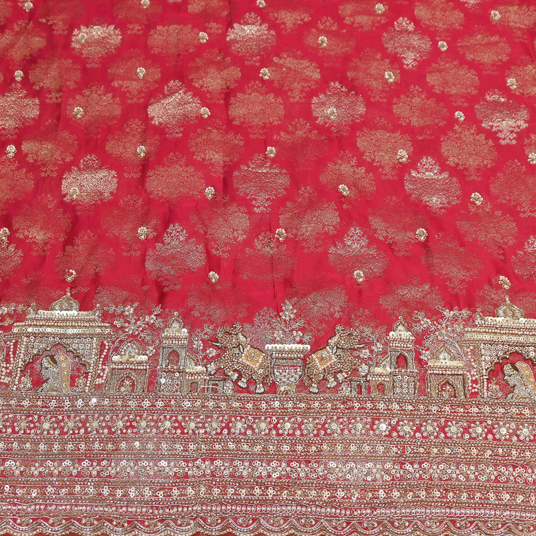 Premium Banarasi Jacquard Zari & Moti Embroidery Fabric – Luxury Designer Banarasi Fabric | VI3647C-3