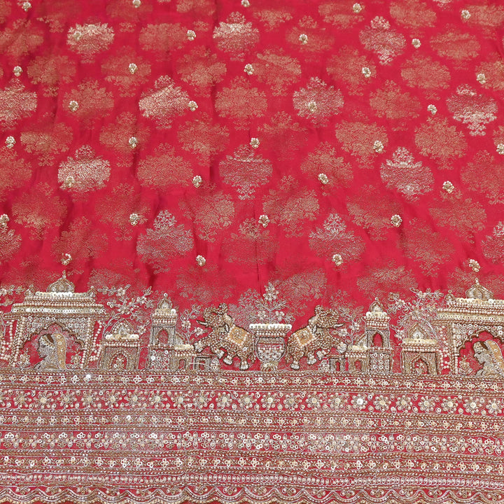 Premium Banarasi Jacquard Zari & Moti Embroidery Fabric – Luxury Designer Banarasi Fabric | VI3647C-3