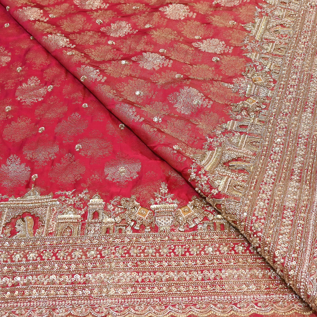 Premium Banarasi Jacquard Zari & Moti Embroidery Fabric – Luxury Designer Banarasi Fabric | VI3647C-3
