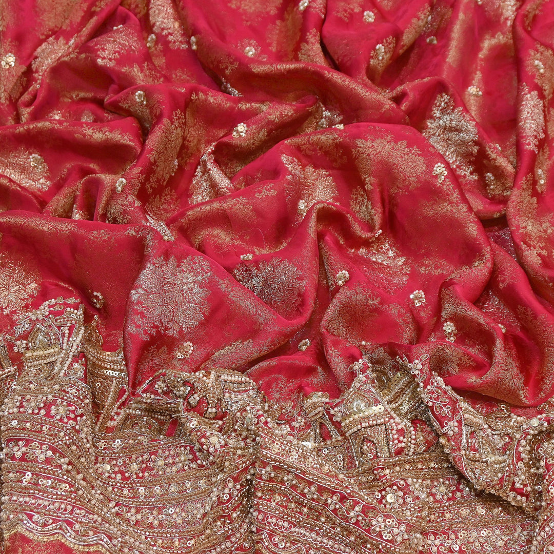 Premium Banarasi Jacquard Zari & Moti Embroidery Fabric – Luxury Designer Banarasi Fabric | VI3647C-3