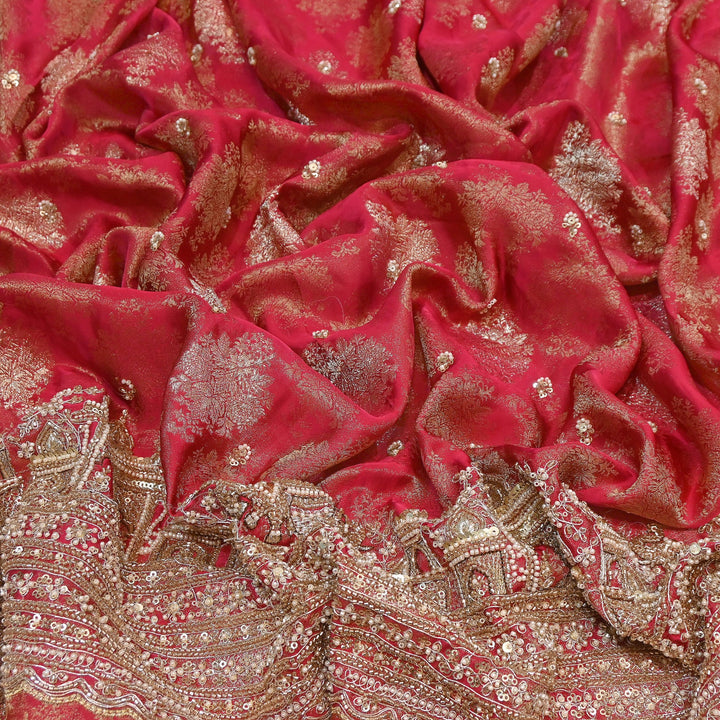 Premium Banarasi Jacquard Zari & Moti Embroidery Fabric – Luxury Designer Banarasi Fabric | VI3647C-3