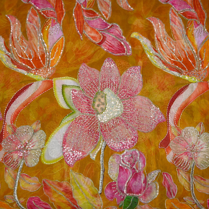 Elite Organza Position Print Fabric with Zari & Sequin Embroidery