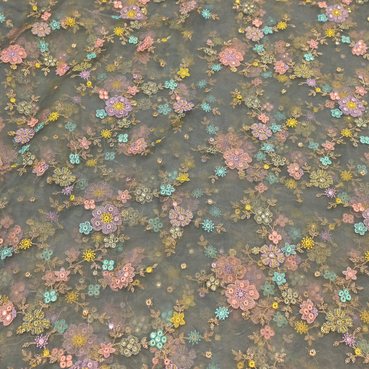 Premium Silk Organza Zari & Mirror Embroidery Fabric – Luxury Designer Organza Fabric  | V7870B-2