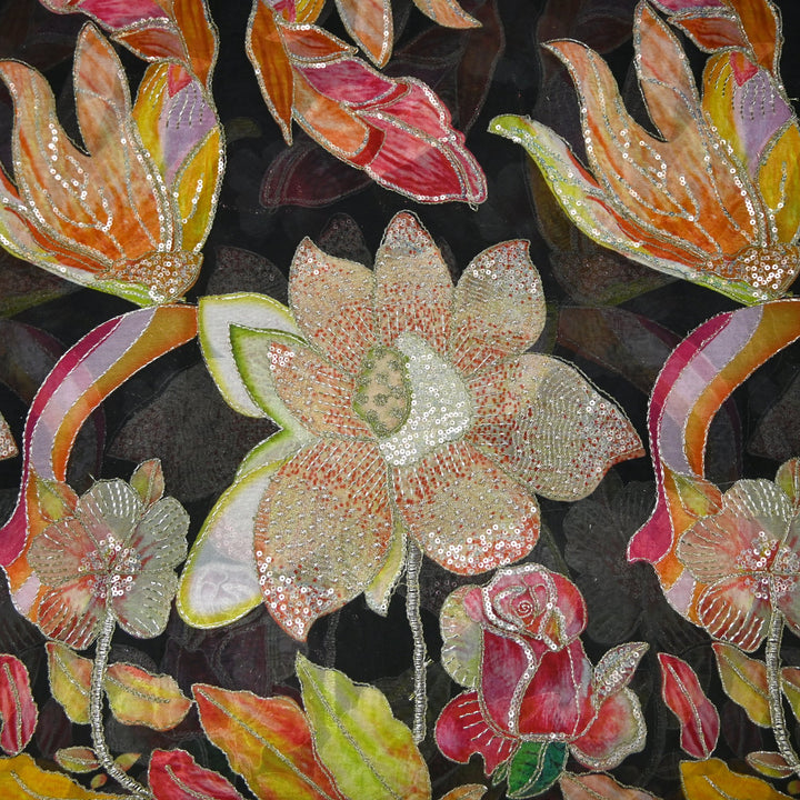 Elite Organza Position Print Fabric with Zari & Sequin Embroidery