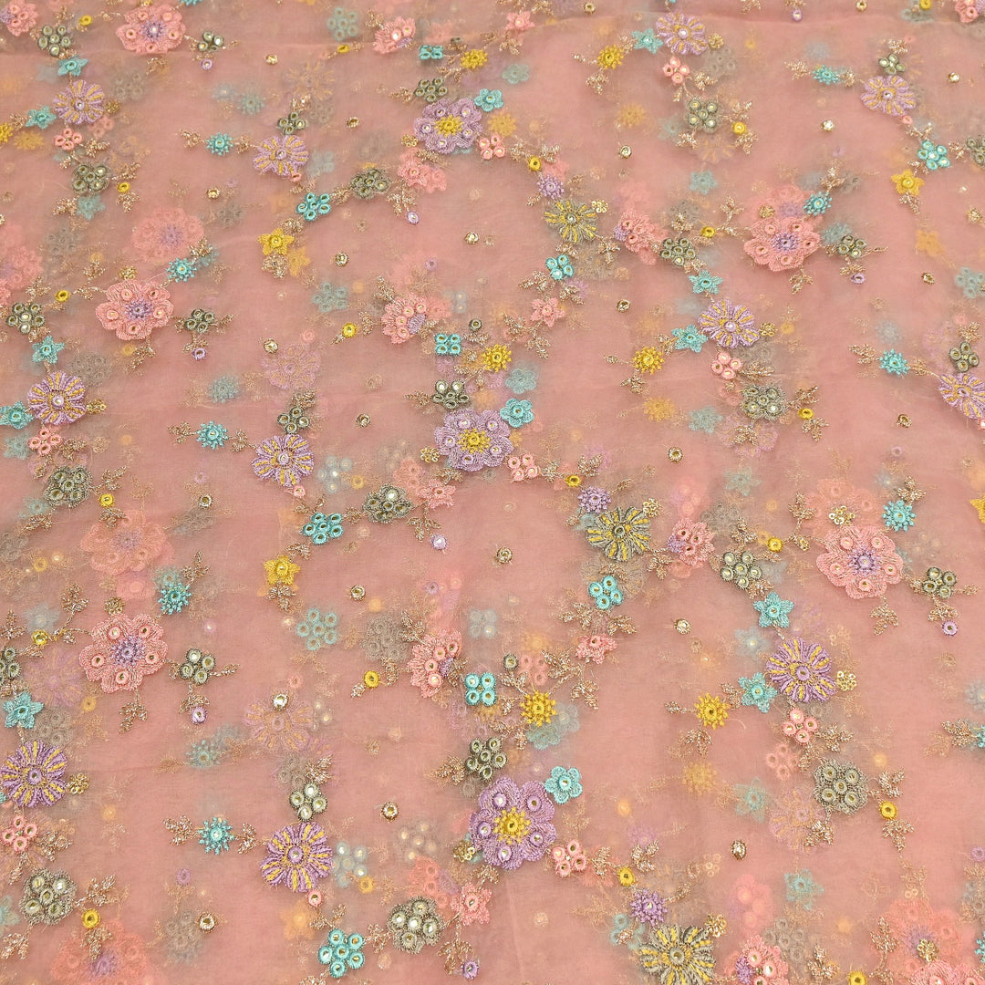 Premium Silk Organza Zari & Mirror Embroidery Fabric – Luxury Designer Organza Fabric  | V7870B-3