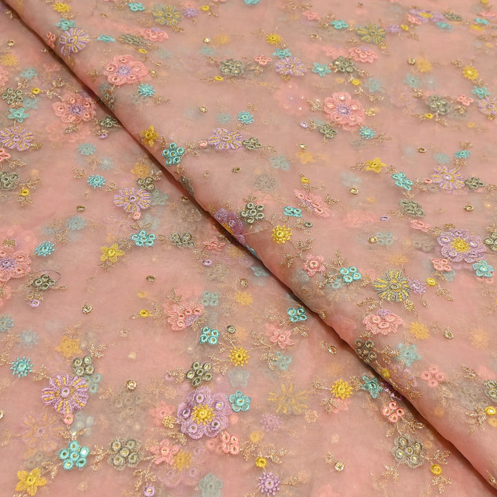 Premium Silk Organza Zari & Mirror Embroidery Fabric – Luxury Designer Organza Fabric  | V7870B-3