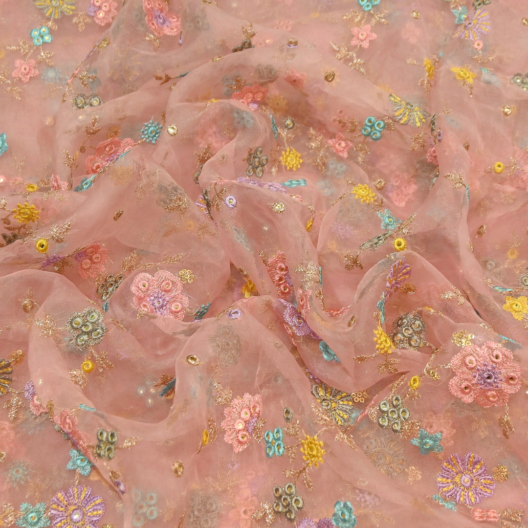 Premium Silk Organza Zari & Mirror Embroidery Fabric – Luxury Designer Organza Fabric  | V7870B-3