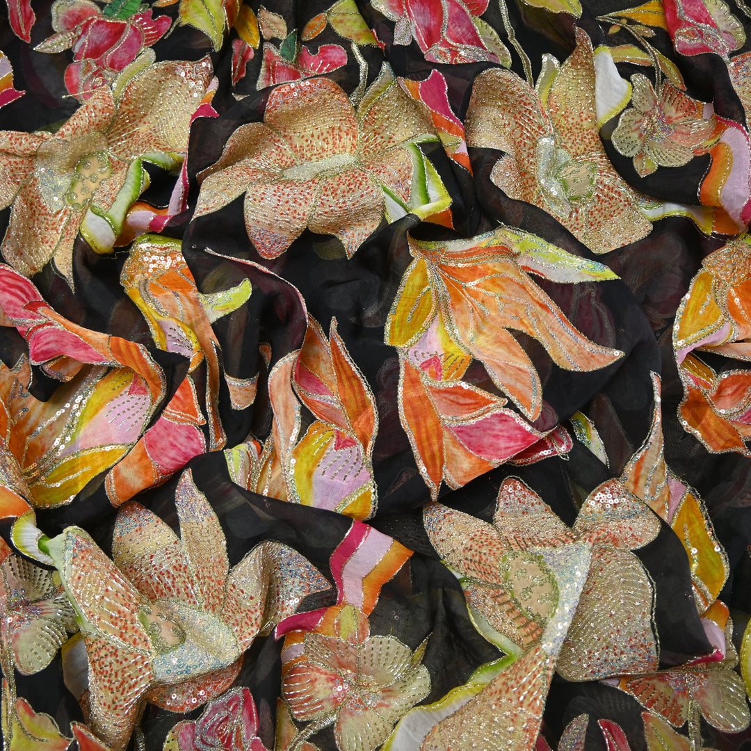 Elite Organza Position Print Fabric with Zari & Sequin Embroidery