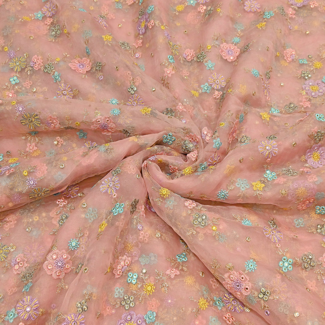 Premium Silk Organza Zari & Mirror Embroidery Fabric – Luxury Designer Organza Fabric  | V7870B-3