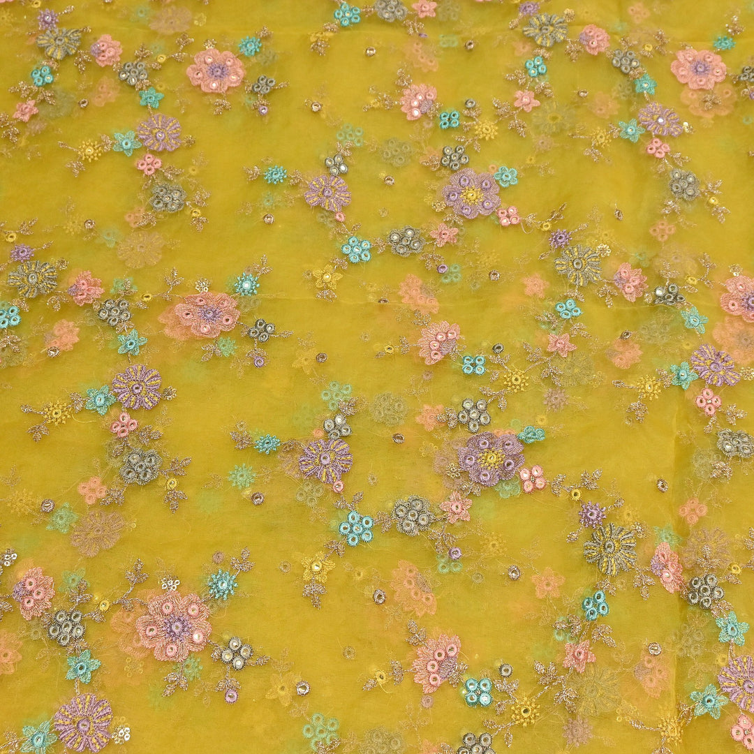 Premium Silk Organza Zari & Mirror Embroidery Fabric – Luxury Designer Organza Fabric  | V7870B-4