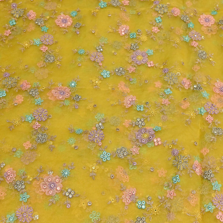 Premium Silk Organza Zari & Mirror Embroidery Fabric – Luxury Designer Organza Fabric  | V7870B-4