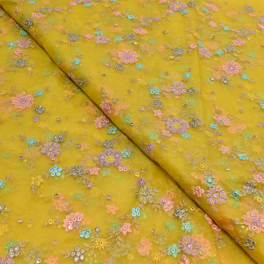 Premium Silk Organza Zari & Mirror Embroidery Fabric – Luxury Designer Organza Fabric  | V7870B-4