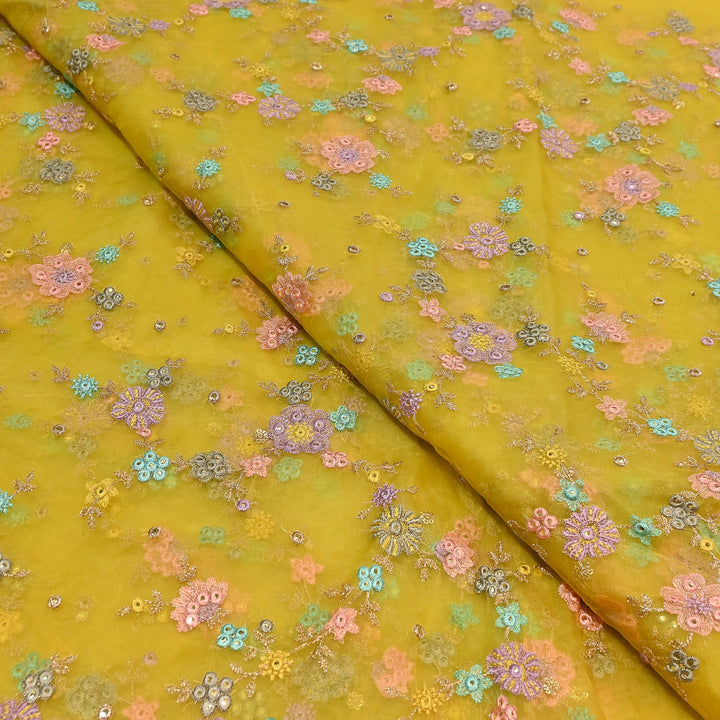 Premium Silk Organza Zari & Mirror Embroidery Fabric – Luxury Designer Organza Fabric  | V7870B-4