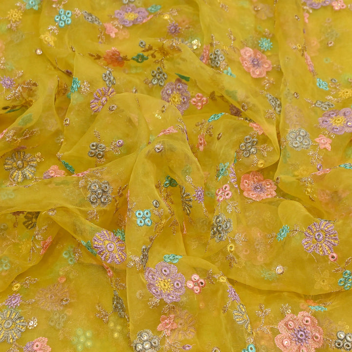 Premium Silk Organza Zari & Mirror Embroidery Fabric – Luxury Designer Organza Fabric  | V7870B-4