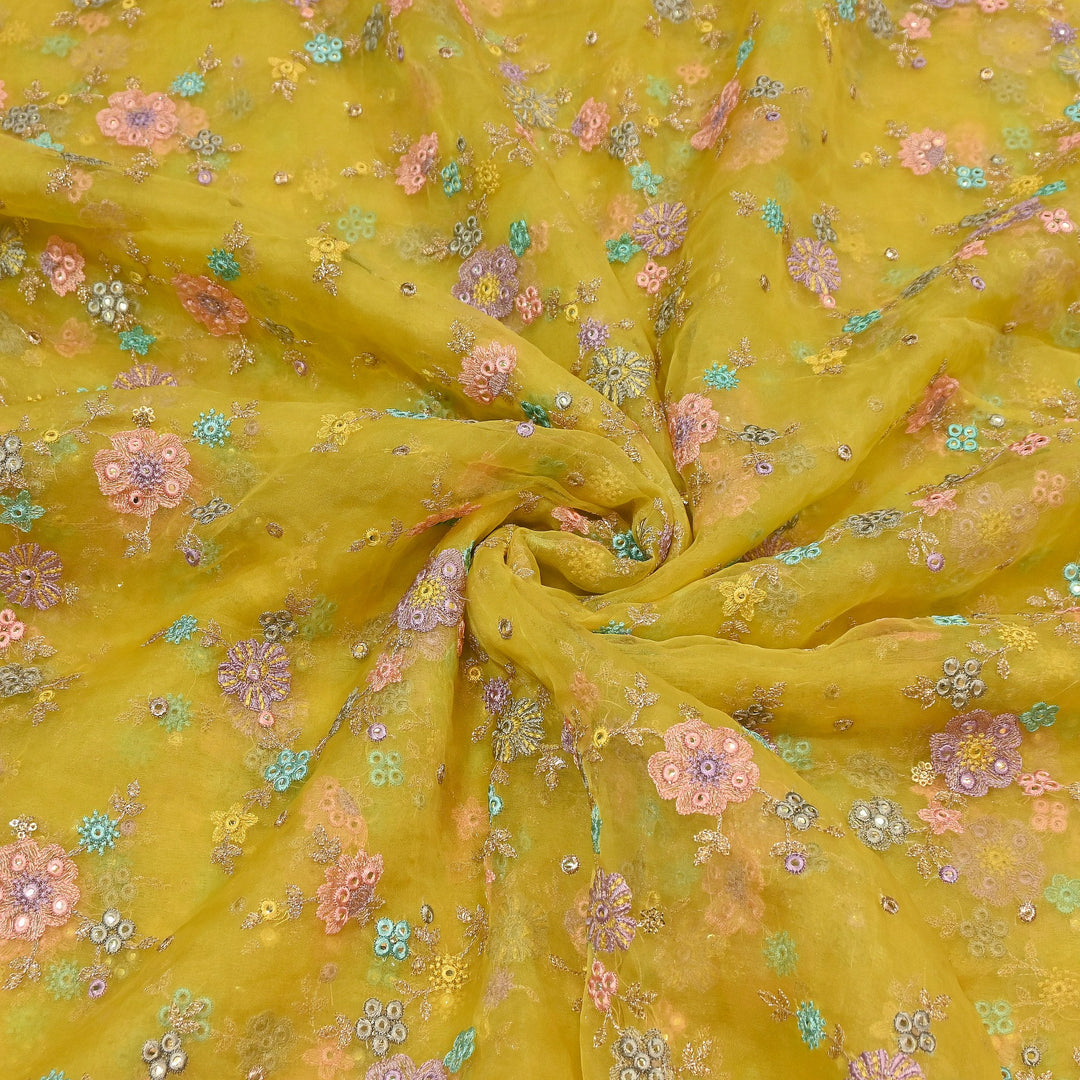 Premium Silk Organza Zari & Mirror Embroidery Fabric – Luxury Designer Organza Fabric  | V7870B-4