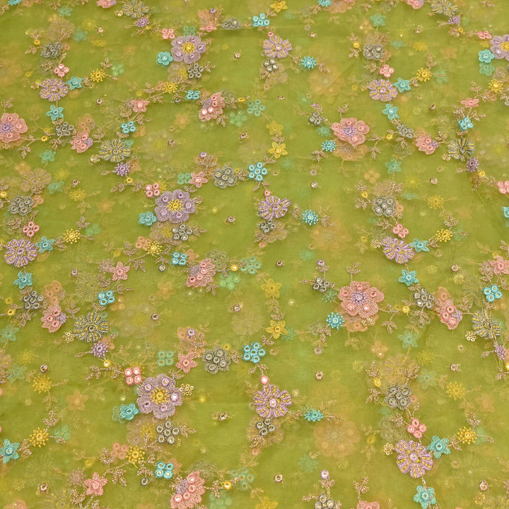Premium Silk Organza Zari & Mirror Embroidery Fabric – Luxury Designer Organza Fabric  | V7870B-5