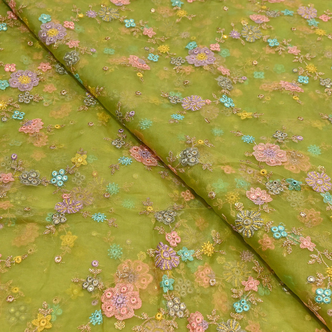 Premium Silk Organza Zari & Mirror Embroidery Fabric – Luxury Designer Organza Fabric  | V7870B-5