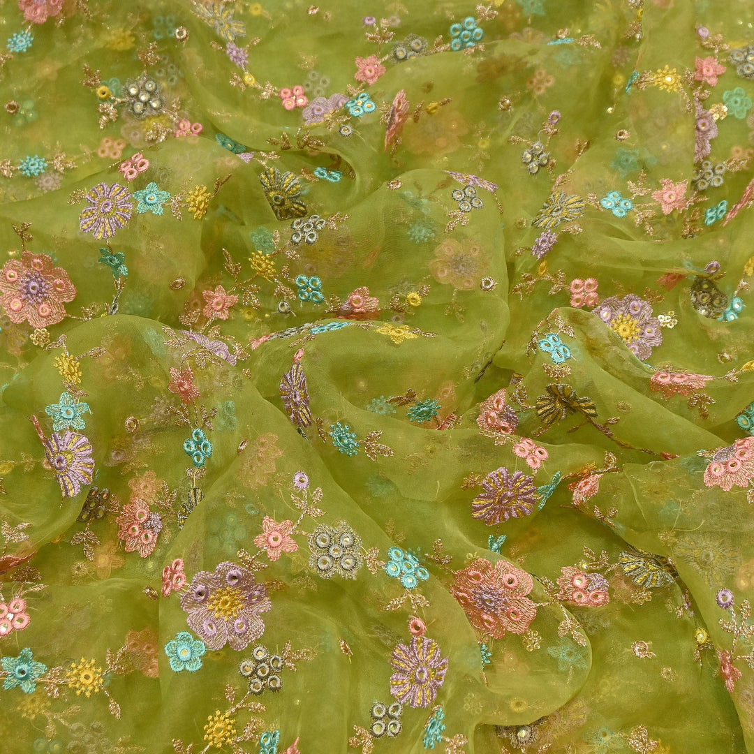 Premium Silk Organza Zari & Mirror Embroidery Fabric – Luxury Designer Organza Fabric  | V7870B-5