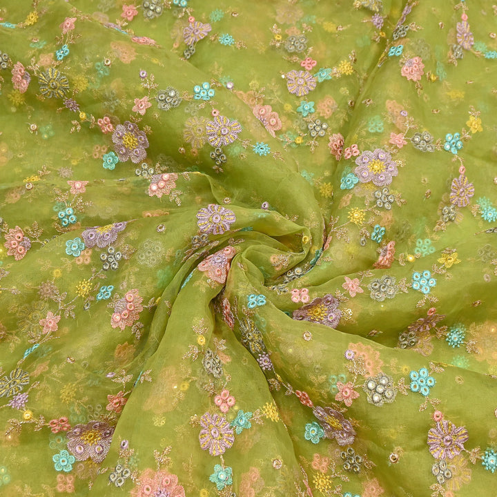 Premium Silk Organza Zari & Mirror Embroidery Fabric – Luxury Designer Organza Fabric  | V7870B-5
