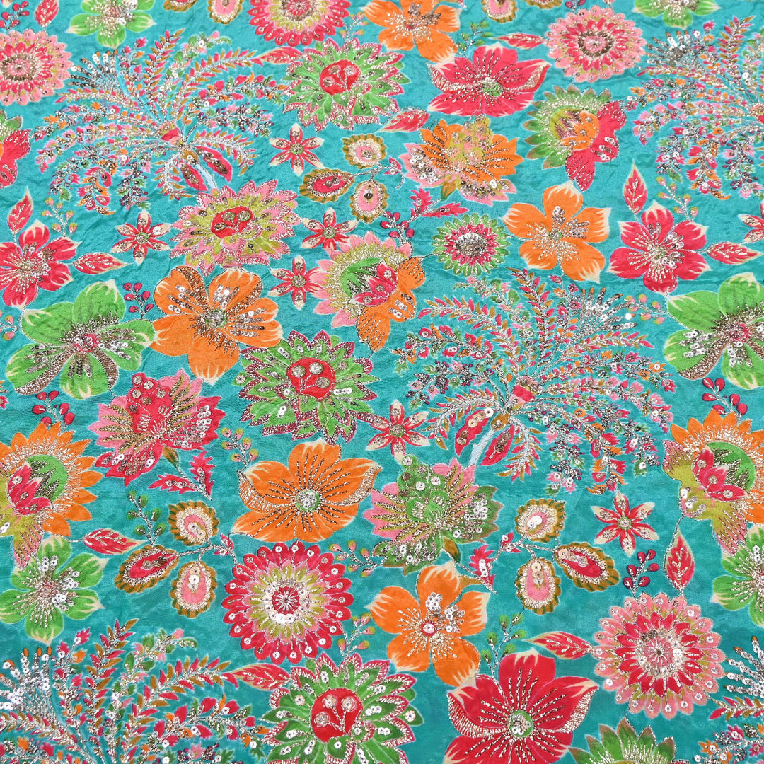 Crape Position Print Sequins Embroidery Fabric | YC4166-01
