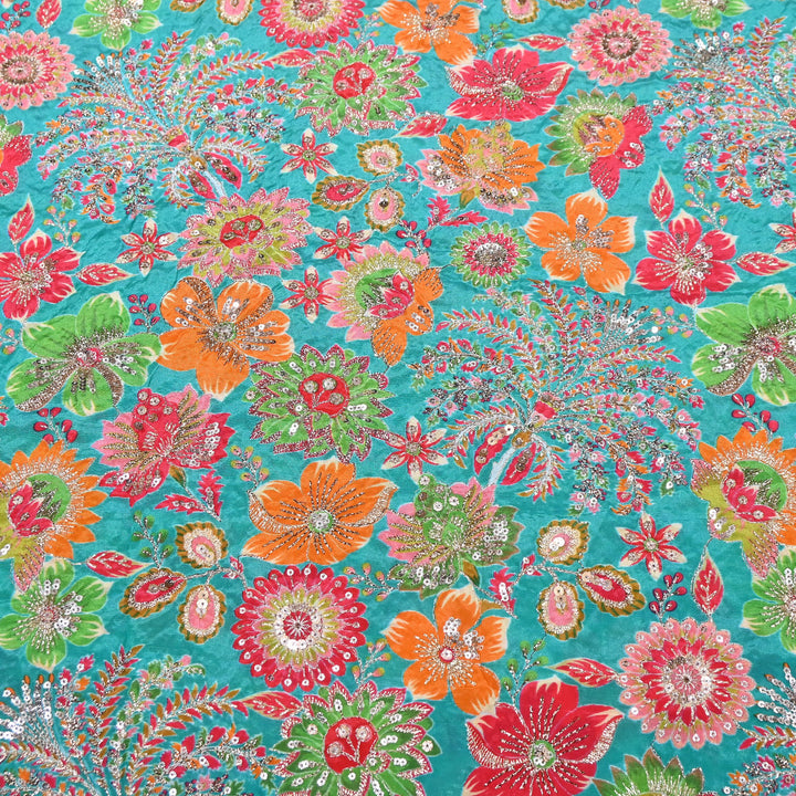 Crape Position Print Sequins Embroidery Fabric | YC4166-01