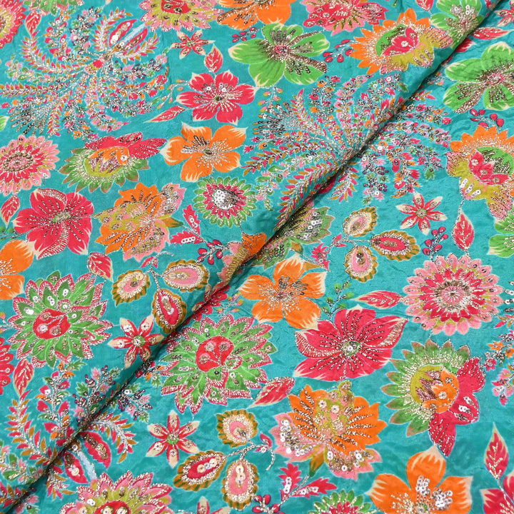 Crape Position Print Sequins Embroidery Fabric | YC4166-01