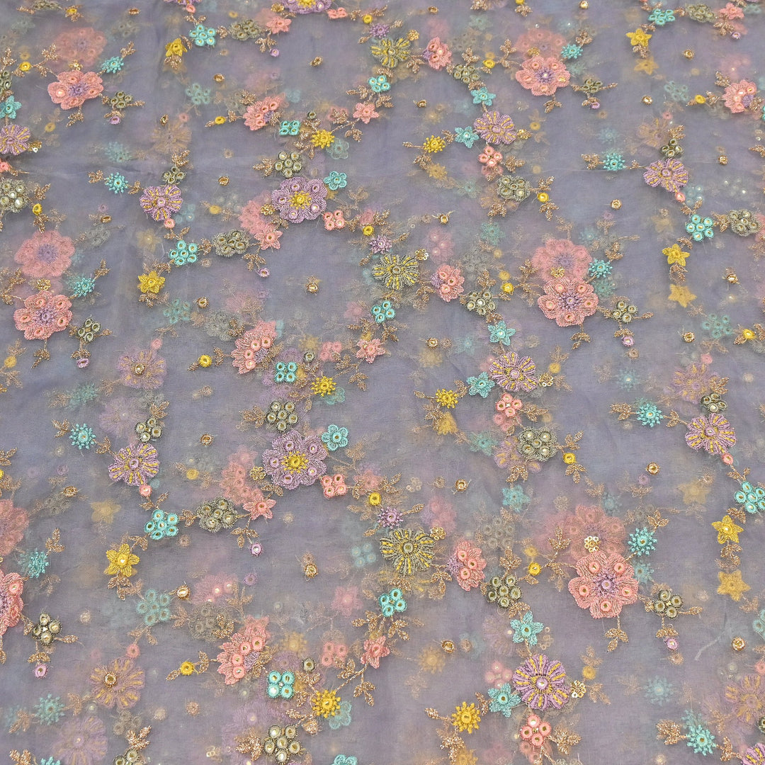 Premium Silk Organza Zari & Mirror Embroidery Fabric – Luxury Designer Organza Fabric  | V7870B-6