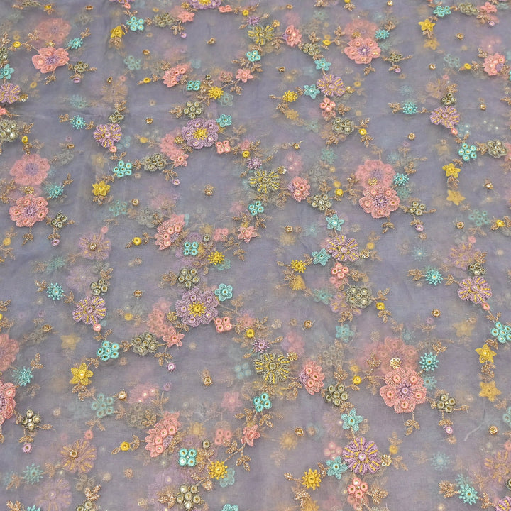 Premium Silk Organza Zari & Mirror Embroidery Fabric – Luxury Designer Organza Fabric  | V7870B-6