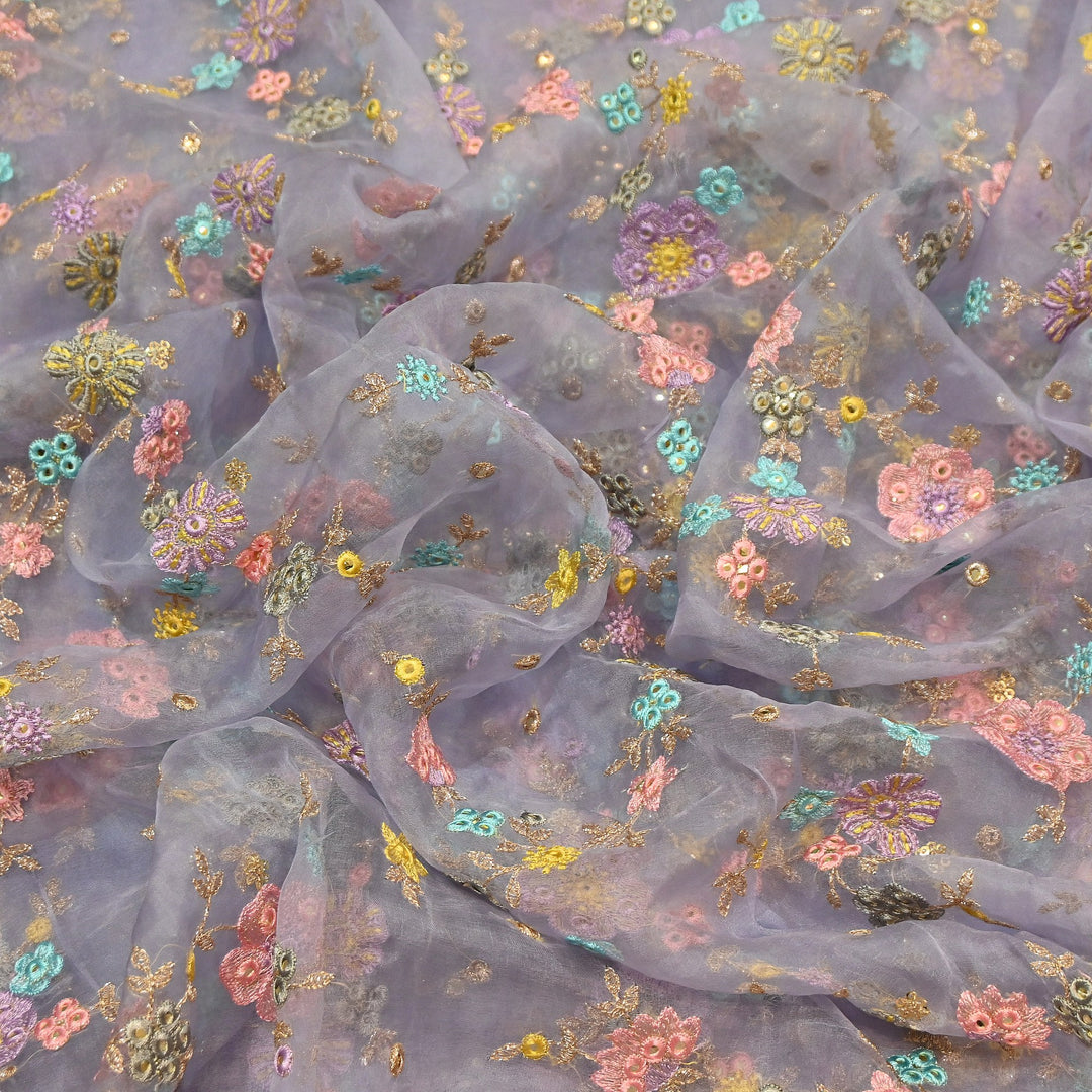 Premium Silk Organza Zari & Mirror Embroidery Fabric – Luxury Designer Organza Fabric  | V7870B-6