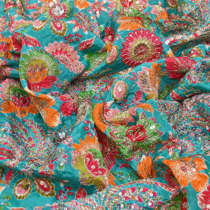 Crape Position Print Sequins Embroidery Fabric | YC4166-01