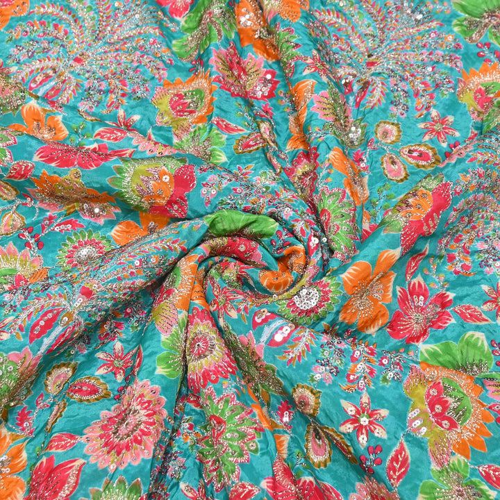 Crape Position Print Sequins Embroidery Fabric | YC4166-01