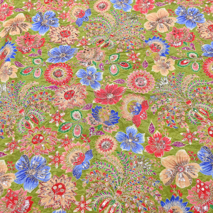 Crape Position Print Sequins Embroidery Fabric | YC4166-02