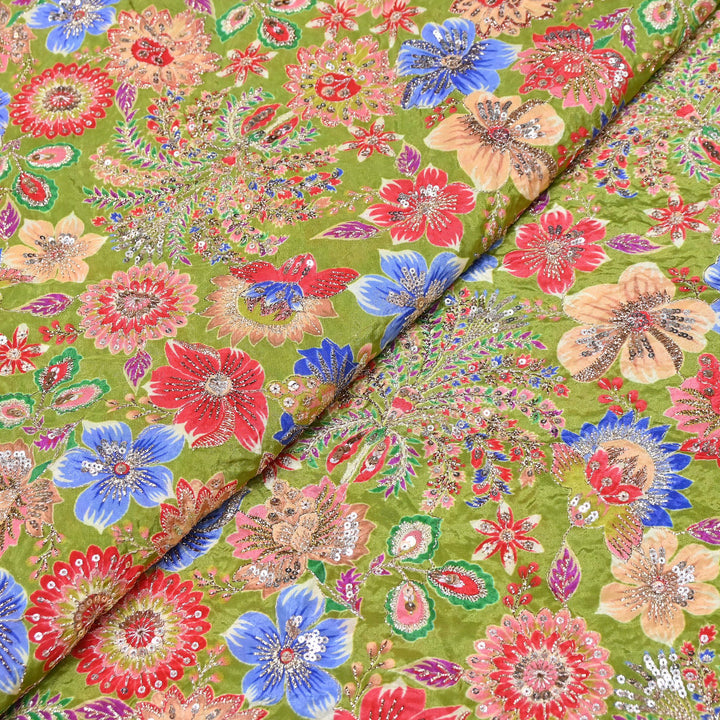 Crape Position Print Sequins Embroidery Fabric | YC4166-02