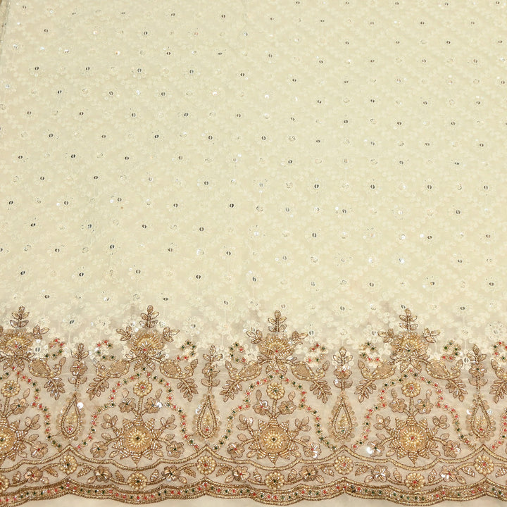 Premium Viscose Georgette Thread, Zari, Sequins & Moti Embroidery Fabric | V3645C