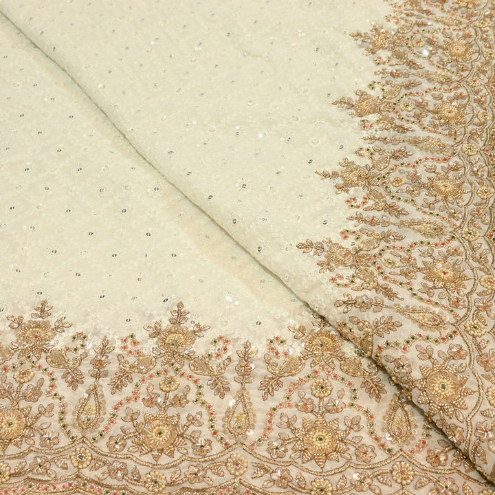 Premium Viscose Georgette Thread, Zari, Sequins & Moti Embroidery Fabric | V3645C