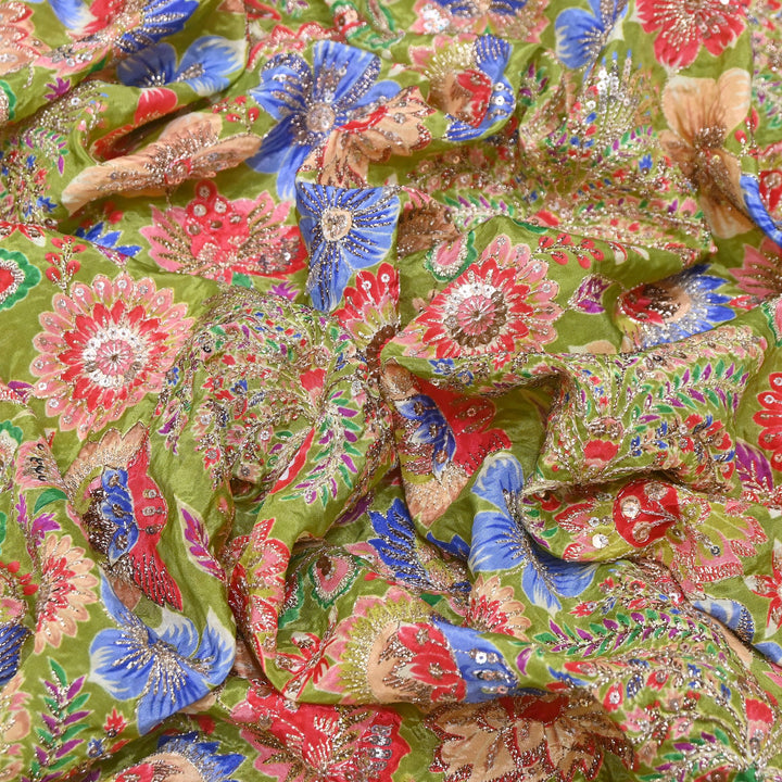 Crape Position Print Sequins Embroidery Fabric | YC4166-02